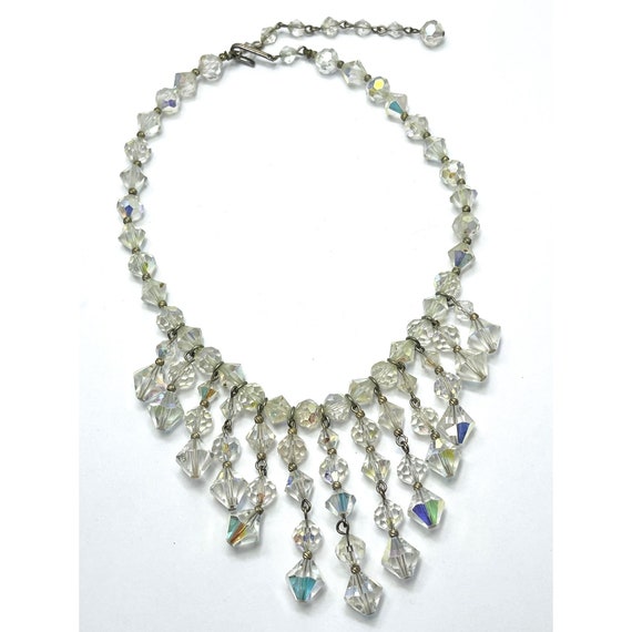 Vintage Crystal Beaded Tassel Fringe Collar Neckl… - image 2