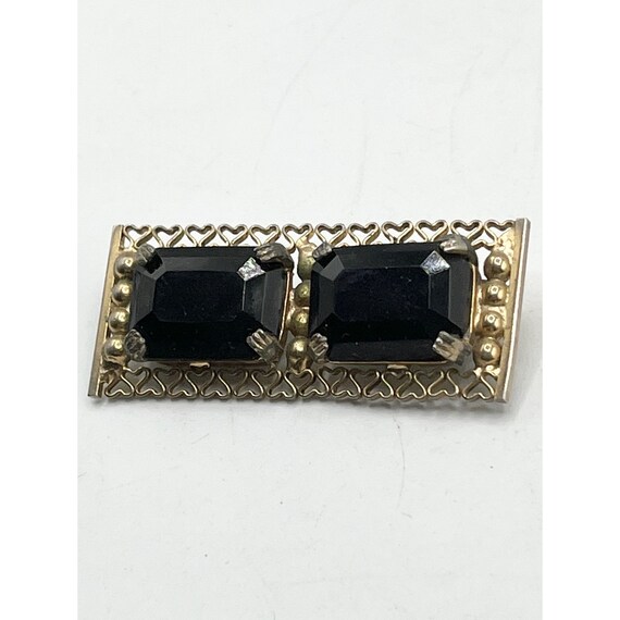 Vintage Black glass heart brooch pin - image 4