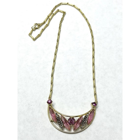 Vintage Pink Glass Rhinestone Necklace - image 4