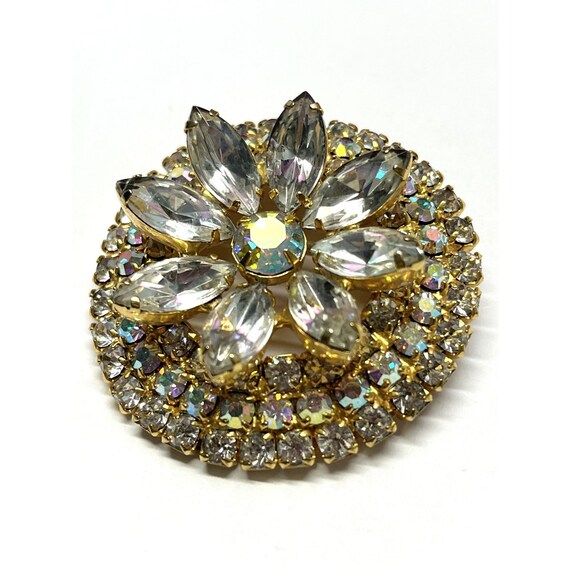 Vintage Rhinestone Flower Brooch Pin - image 2