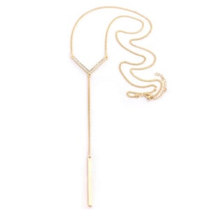 New Rhinestone Y Drop Long Chain Necklace