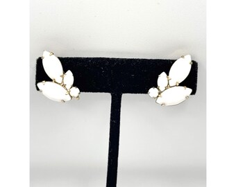 Vintage white milk glass rhinestone earrings