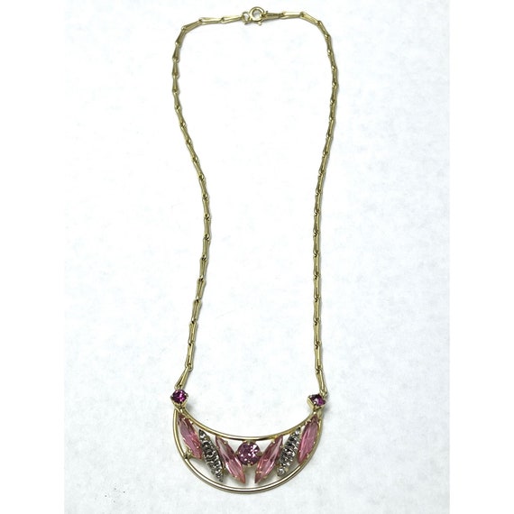 Vintage Pink Glass Rhinestone Necklace - image 3