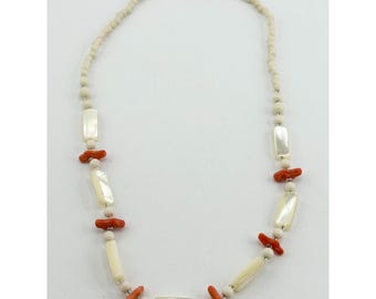 Vintage Abalone Shell Mother of Pearl Coral necklace