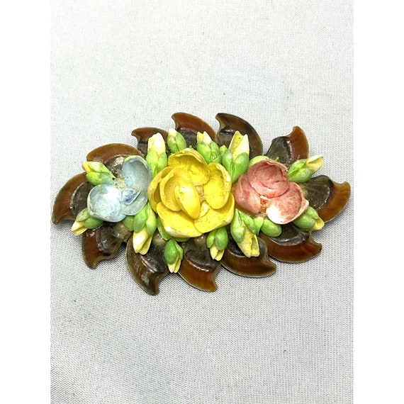 Vintage Celluloid Flower Floral Brooch Pin - image 1