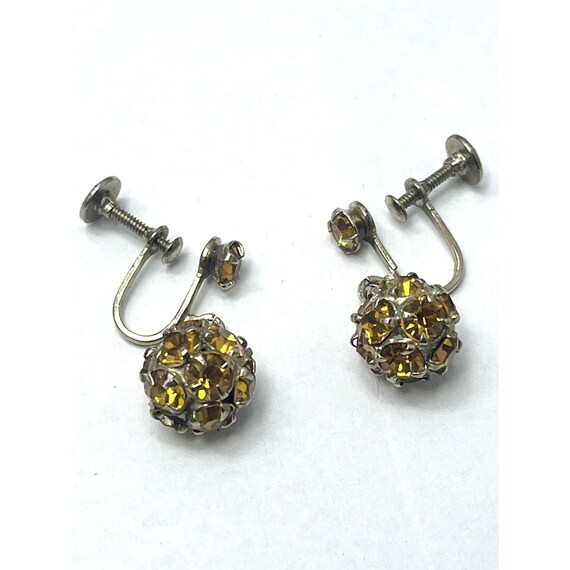 Vintage Yellow Rhinestone Drop Earrings - image 3