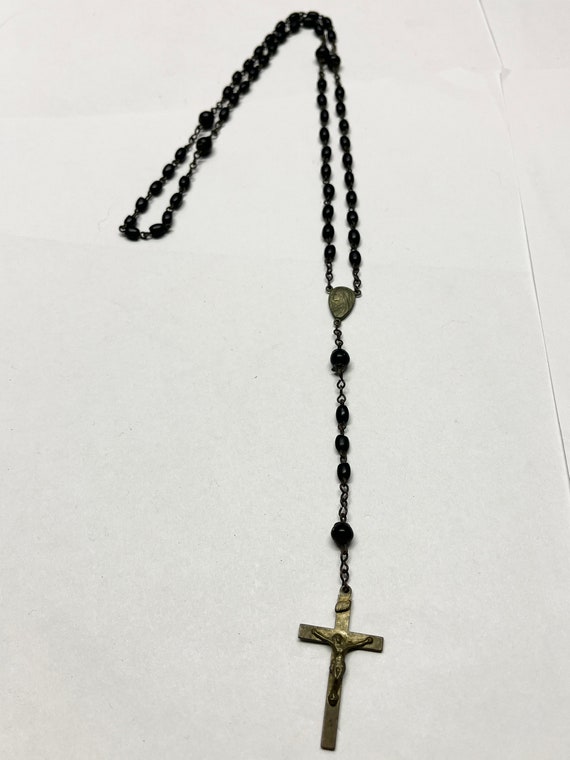 Vintage black beaded rosary necklace