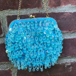 Vintage blue beaded sequin purse bag