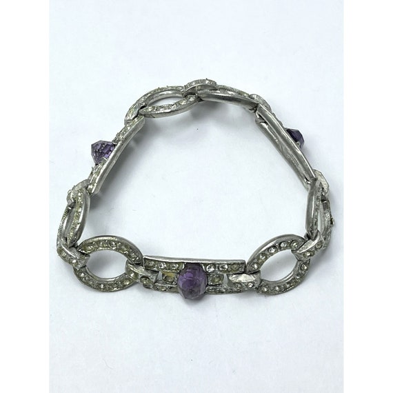 Art Deco Purple Glass Rhinestone Estate Bracelet - image 9