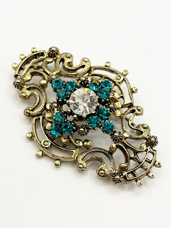 Vintage green rhinestone brooch pin - image 2