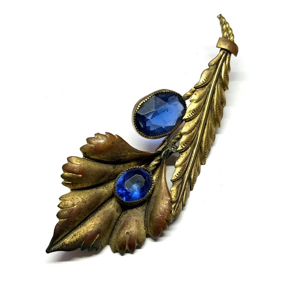 Vintage Estate Blue Stone Flower Brooch Pin - image 1