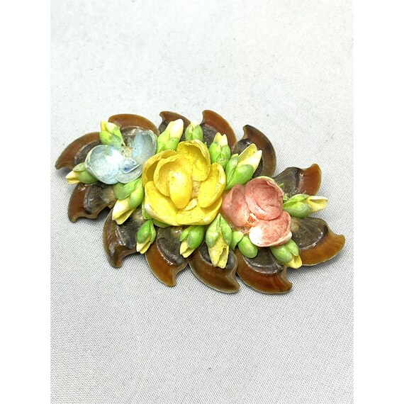 Vintage Celluloid Flower Floral Brooch Pin - image 3