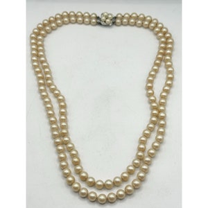Vintage Faux Pearl Rhinestone Flower Necklace
