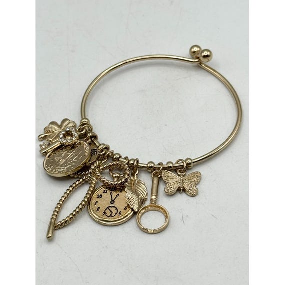 Multi charm bangle gold bracelet - image 3