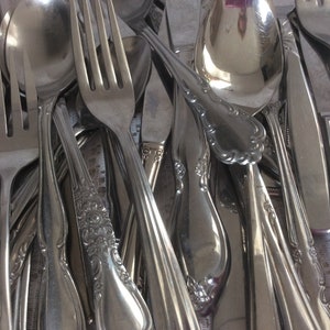 Vintage Mismatched Flatware Stainless Romantic Farmhouse Wedding Shower Party Mid Century Service for Four