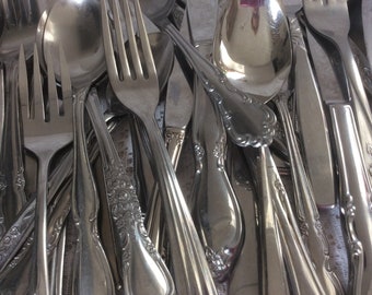 Vintage Mismatched Flatware Stainless Romantic Farmhouse Wedding Shower Party Mid Century Service for Four