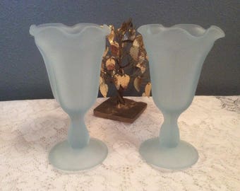 Pair Vintage Frosted Sundae Glasses