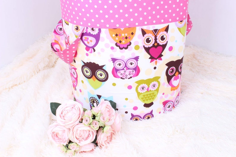 Basket for toys pink owl Toy storage Storage basket Baby shower gift Baby shower basket Personalized basket Children Room basket Handmade
