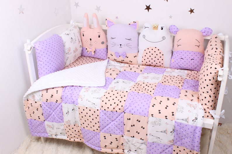 Pink Baby Bedding Woodland Animals Toddler Girl Crib Cot Bumper Nursery Quilts Kit Blanket Handmade