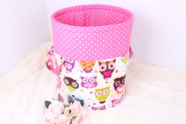 Basket for toys pink owl Toy storage Storage basket Baby shower gift Baby shower basket Personalized basket Children Room basket Handmade