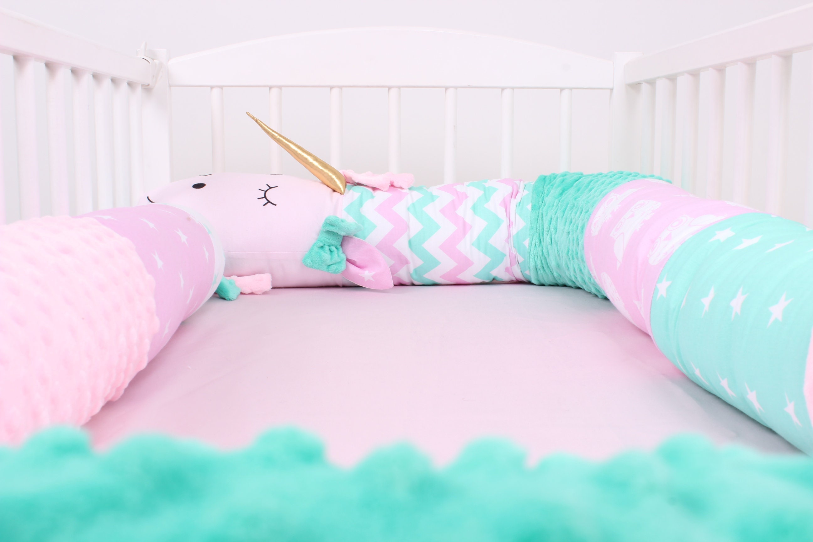 Crib Bumper Unicorn Snake Pillow Baby Crib Bumper Baby Bed Etsy
