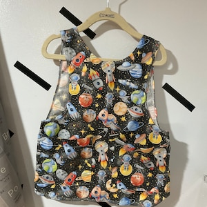 No Tie Art Smock for Boys 2-12 Years Old | Space Design Apron | Mess-Free Laminate Option