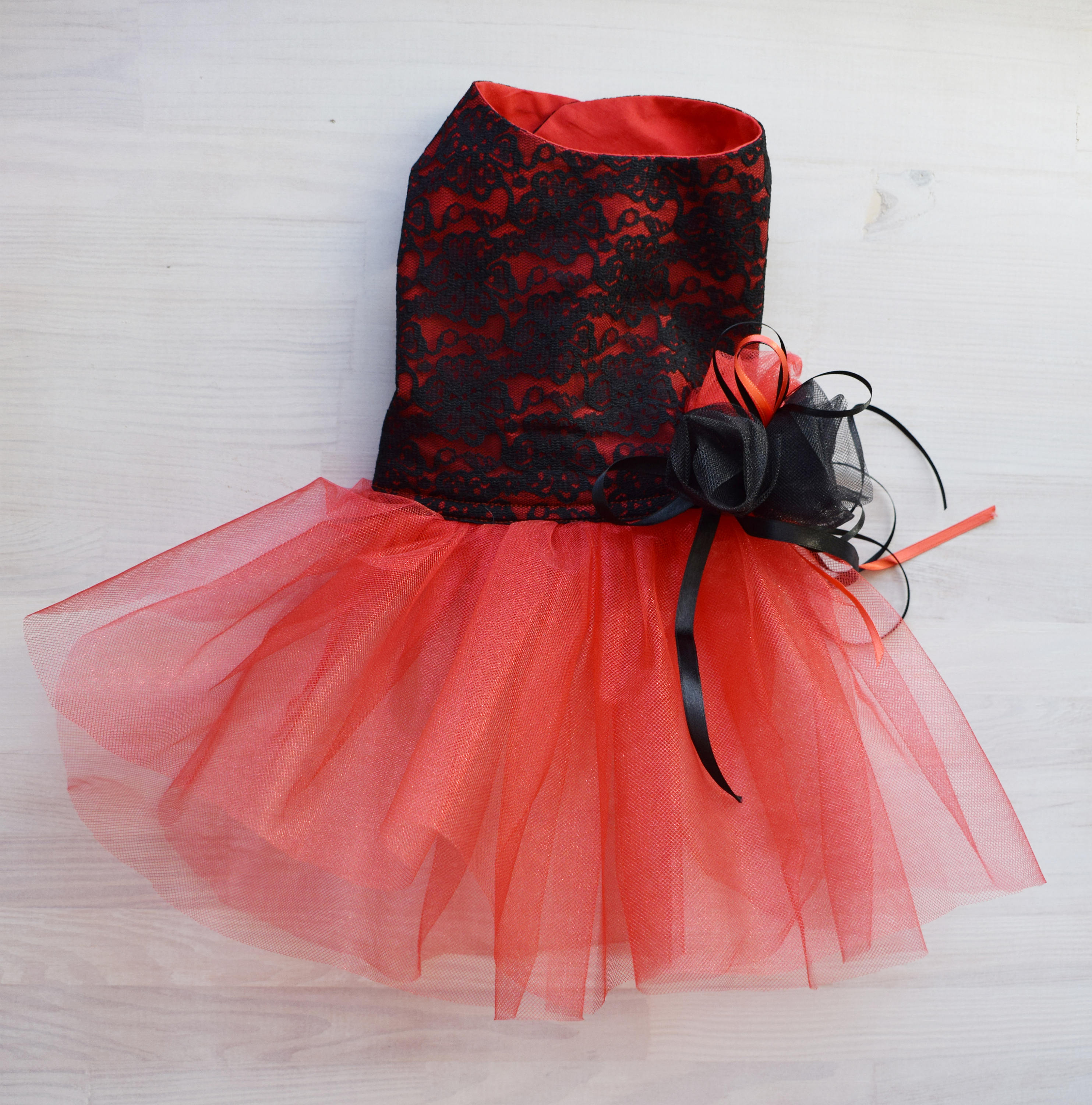 Small dog red dress with black guipure dog outfit red tulle Etsy