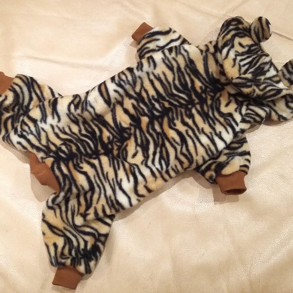 Dog or Sphynx cat fleece costume  with tiger pattern. Clothes for big and small dogs. Warm accessories for pets. Dog/Puppy Fleece Clothing