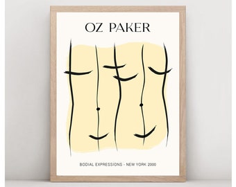 Downloadable OZ PAKER art print, printable poster, minimalist painting line drawing, blue wall art