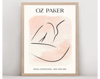 Downloadable OZ PAKER art print, printable poster, minimalist painting line drawing, blush wall art