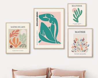 SET of 4 MATISSE art prints, downloadable printable poster, minimalist painting line drawing, wall art