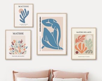 SET of 4 MATISSE art prints, downloadable printable poster, minimalist painting line drawing, wall art