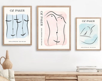 SET of 3 OZ PAKER art prints, downloadable printable poster, minimalist painting line drawing, wall art