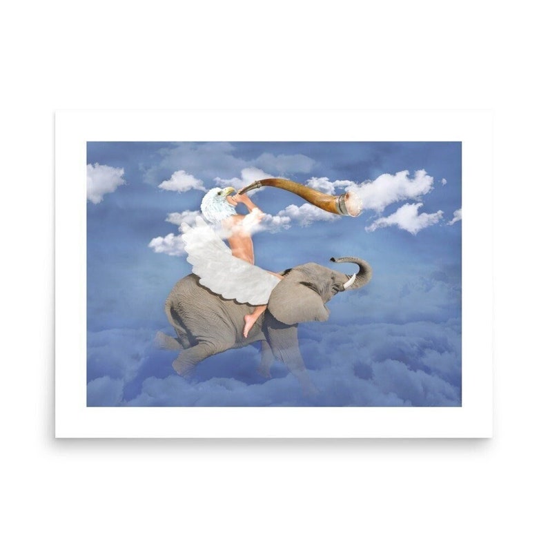 Fine Art Print CLOUD MAKER wall art by Kayjal, unique surreal painting, digital collage art, limited edition image 1