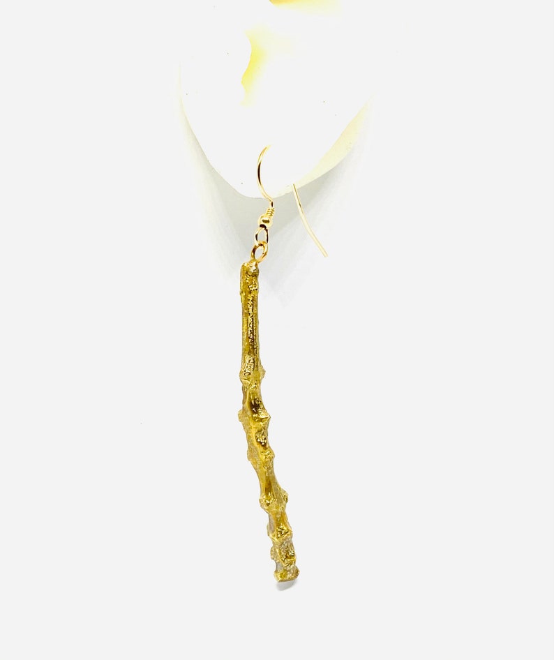 Tiny Branch Dangle Earrings Cast in Yellow Bronze Gold Fill Ear Wires Lightly Oxidized to Reveal Surface Texture /& Dimension