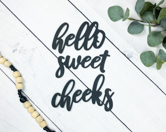 Toilet Wall Art, Guest Bathroom Decor, Funny Bathroom Sign, Hello Sweet Cheeks, Farmhouse Bathroom Sign, Modern Wood Sign, Bathroom Words