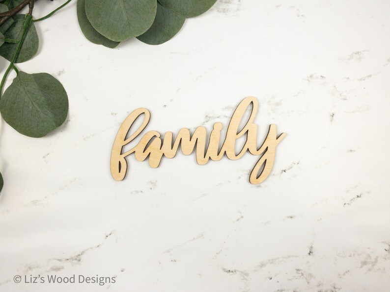 Wooden Family Sign Laser Cut Wood Sign Cursive Family Word Etsy