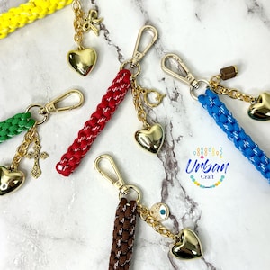 Dijes de bolso con cuerda y letras personalizadas, llavero con dije de corazón inflado, llavero, llavero con corazón inflado dorado, dijes para bolso Y2k, regalo de Navidad