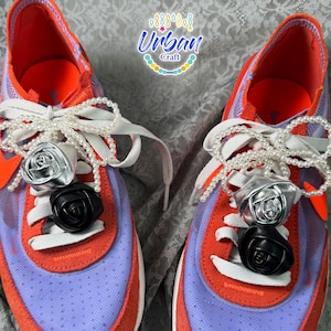 Decoración floral de zapatos con borlas y lazo de perlas, Accesorio de adornos de encaje de zapatos Y2K, Accesorio de zapatillas con cinta