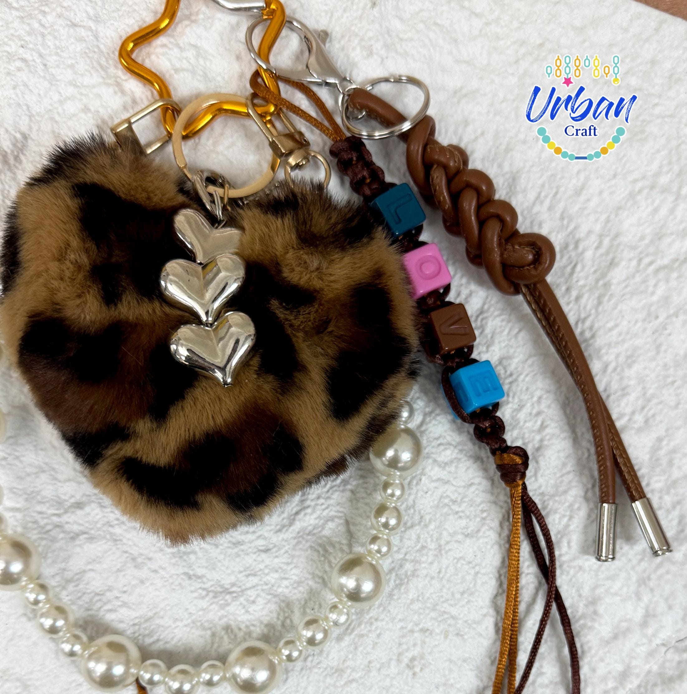 Leopard Heart Pom Pom Keychain, Love Rope Keychain, Y2k Rope Leopard Heart Pom Pom Keychain, Love Rope Keychain, Y2k Rope