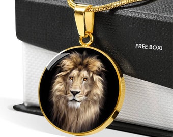 Lion Head Engraved (Customized) Popular Luxury Circle Necklace, Lion Lover Gifts, Lion Present, Lion Jewelry Necklace