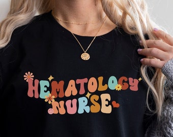 Enfermera de hematología camisa retro, camisa de enfermera de cáncer, camisetas de enfermera de hematología, ideas de regalo para hematólogo, camiseta de enfermera de oncología graduada en hematología