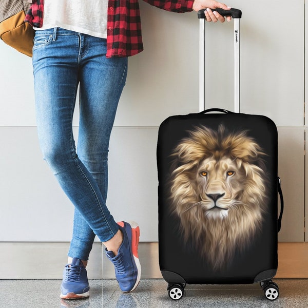 Lion Head Luggage Suitcase Cover, Lion Gift Item, Luggage Protector, Custom Luggage Wrap, Lion Fabric Luggage Cover Decor