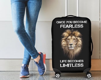 Fearless Lion Luggage Suitcase Cover, Inspirational Lion Gift Item, Luggage Protector, Custom Luggage Wrap, Lion Fabric Luggage Cover Decor