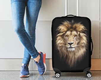 Lion Head Luggage Suitcase Cover, Lion Gift Item, Luggage Protector, Custom Luggage Wrap, Lion Fabric Luggage Cover Decor