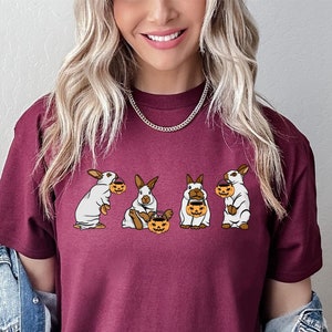 Spooky Rabbits Halloween Unisex Shirt, Ghost Rabbit Tier Shirt für Erwachsene & Kinder, gruselige Kaninchen mit Kürbis T-Shirt, Horror Night Geschenkideen