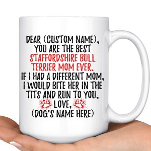 Personalized Staffordshire Bull Terrier Mom Gifts, Best Staffy Dog Mommy Mug, Staffy Bull Owner Cup, Staffordshire Dog Women Present Gift