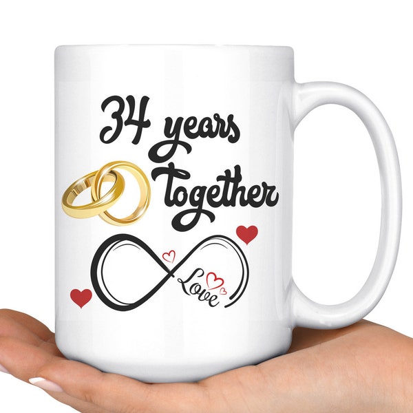 34th Wedding Anniversary Gift For Him And Her, 34th Anniversary Mug For Husband & Wife, Married For 34 Years, 34 Years Together With Her