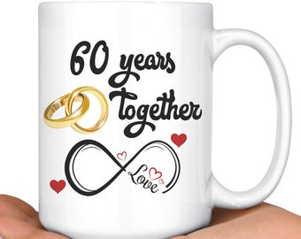 Diamond Anniversary Gift For Him And Her, 60th Anniversary Mug For Husband & Wife, Married For 60 Years, 60 Years Together With Her
