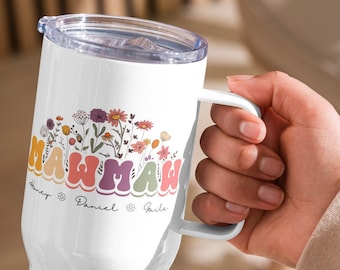 Personalized Floral Mawmaw Retro Travel Mug, Gift For New Grandma With Custom Grandkids Names, Baby Announcement, Pregnancy Reveal Tumbler